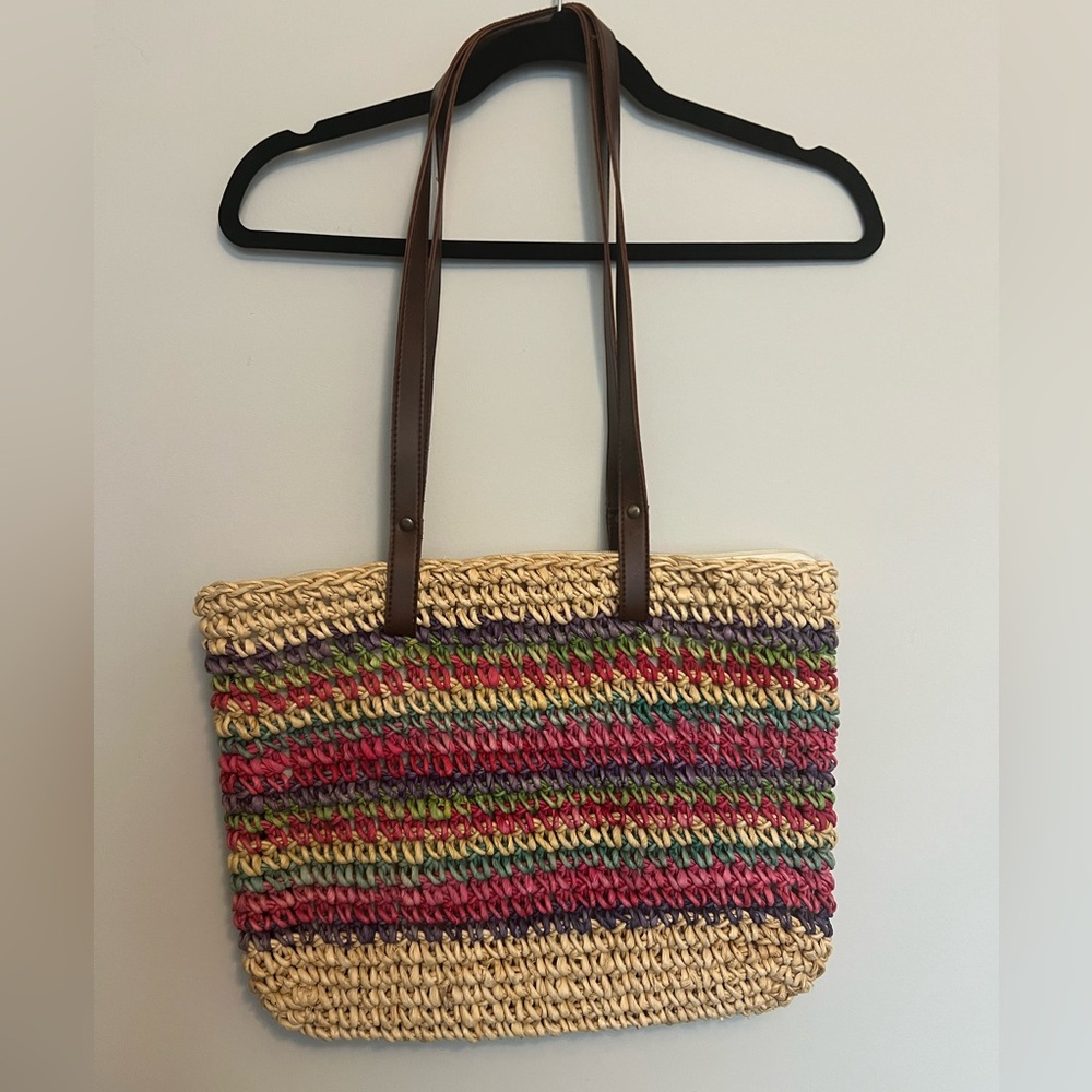 Vintage Multicolor Rainbow Woven Tote Bag‎